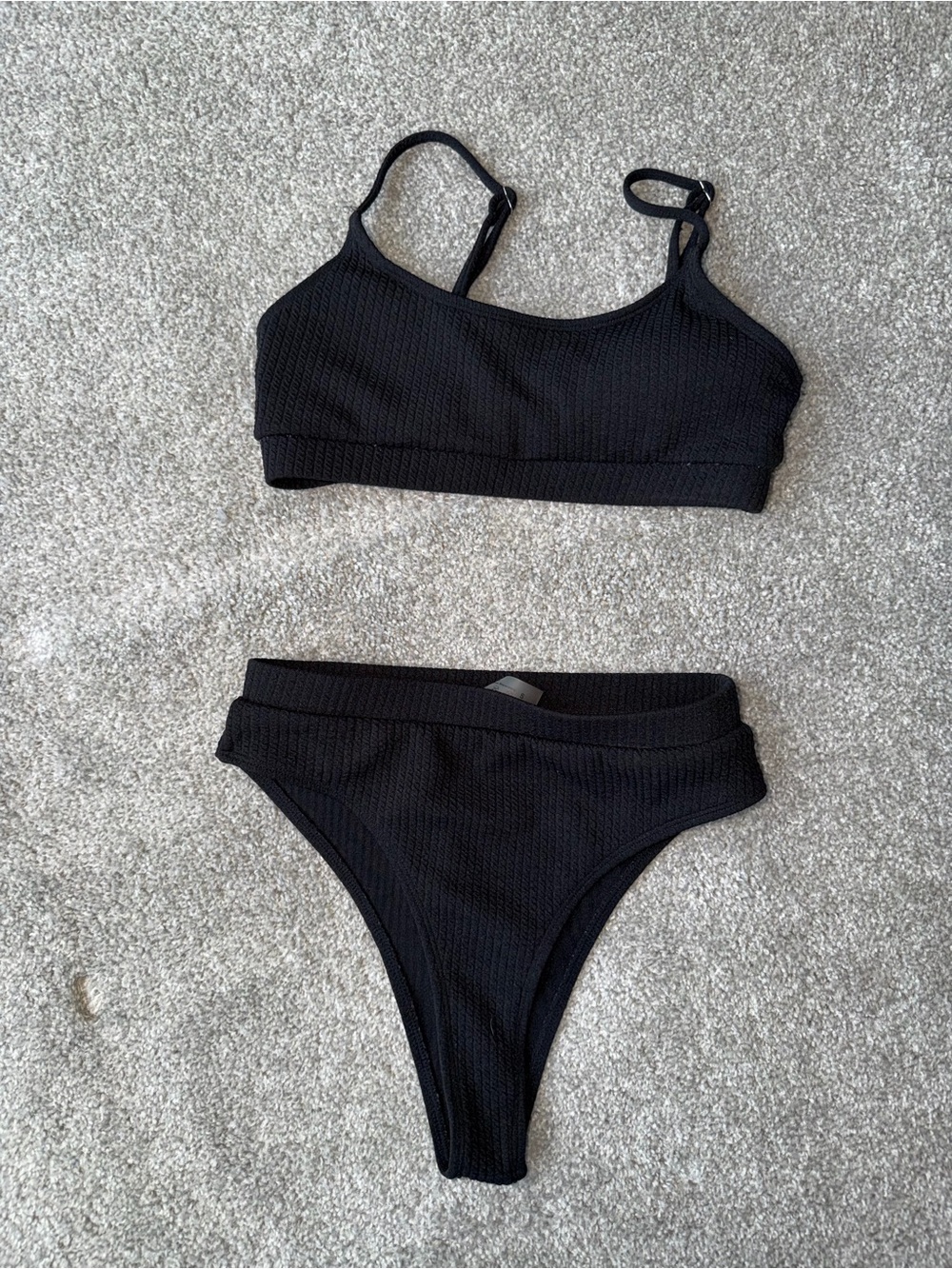 SHEIN Black Ribbed Two-Piece Bikini Set